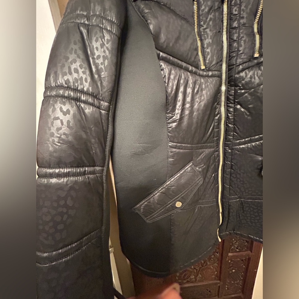 Michael Kors Faux Fur Hoodie Mixed Media Quilted Black Women Jacket Size 1XL. - Picture 6 of 15